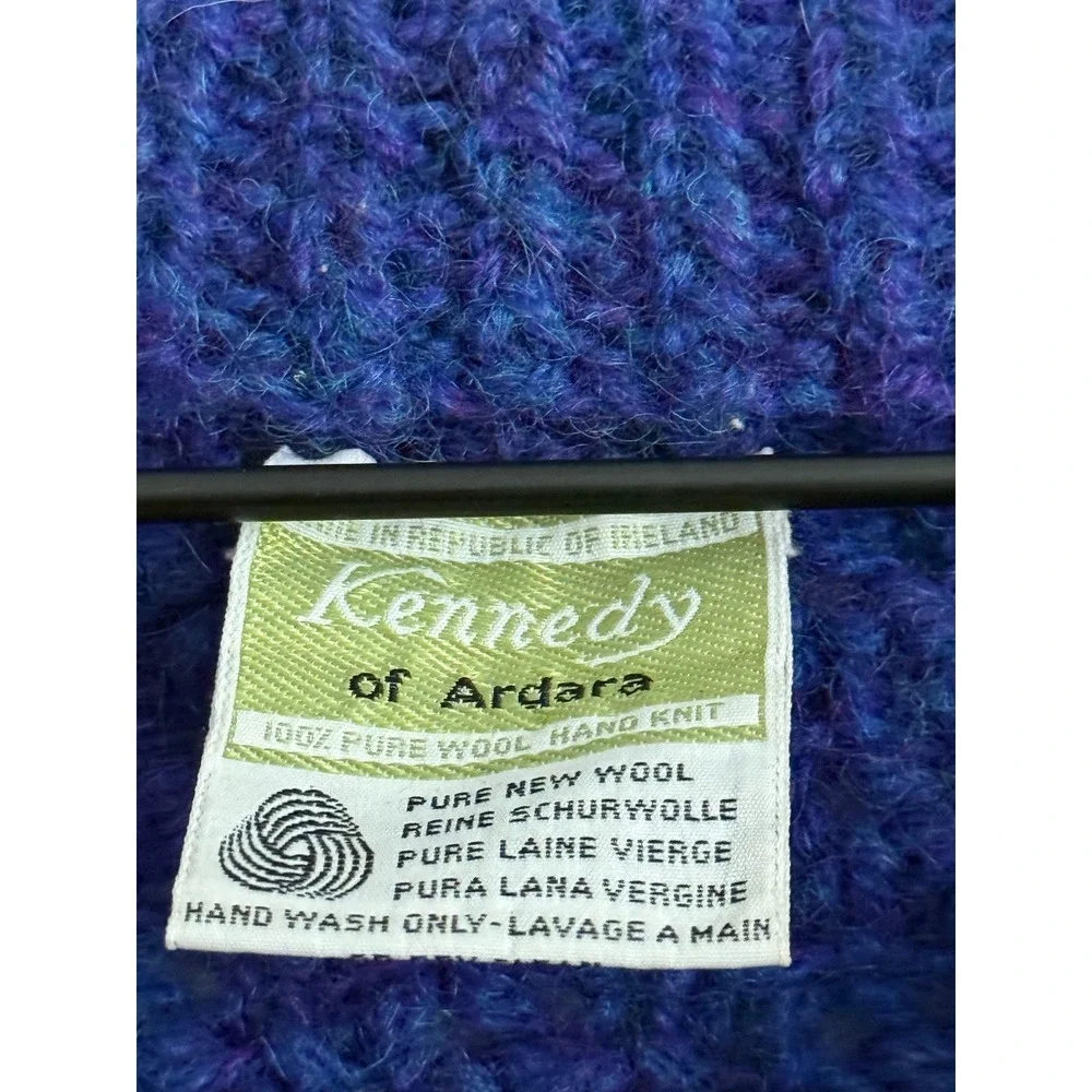 Kennedy of Ardara Fisherman Sweater Large Blue Hand Knit Wool Irish Aran Sweater